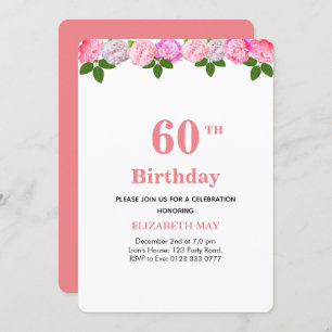 Floral & Laurel Leaves 40th, 60th Birthday Invitation