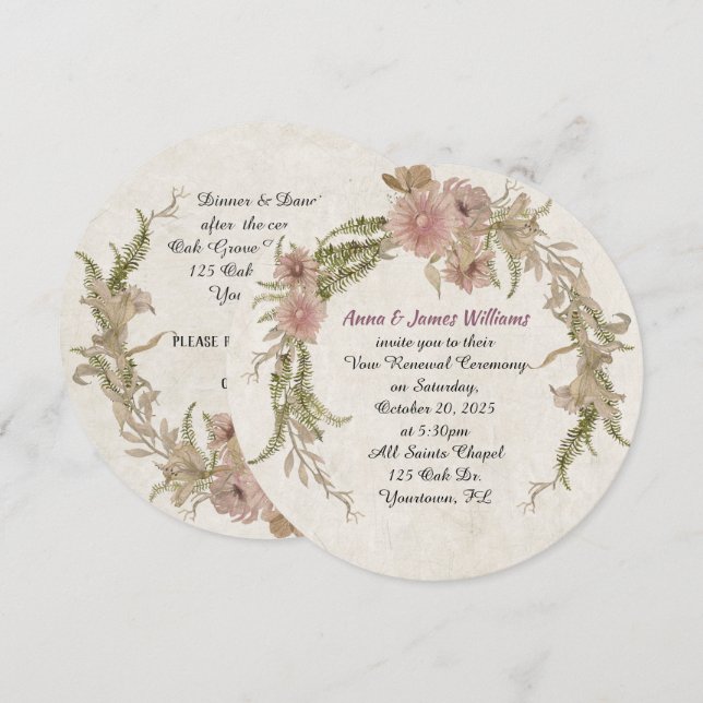 floral laurel wreath for Wedding Vow Renewal Invitation (Front/Back)