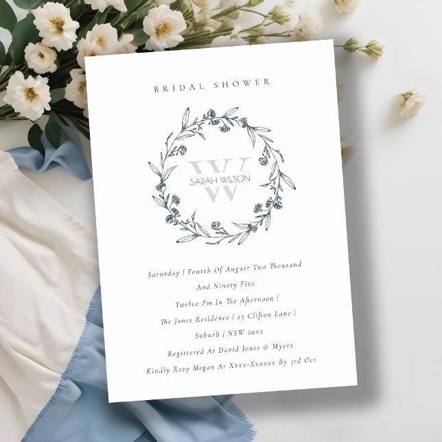 Floral Laurel Wreath Monogram Bridal Shower Invite (Creator Uploaded)