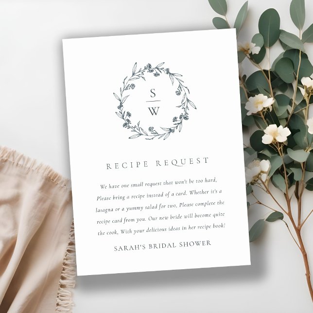 Floral Laurel Wreath Monogram Recipe for Bride Enclosure Card (Creator Uploaded)