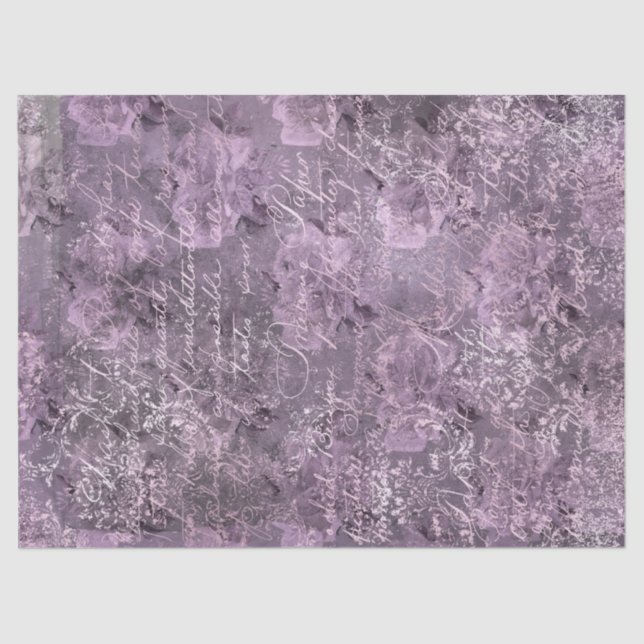 Floral Lavender and Grey Cursive Decoupage Tissue Paper (Front)