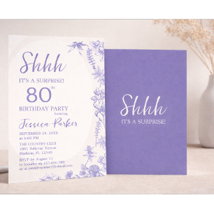 Floral Lavender Blue 80th Birthday Invitation