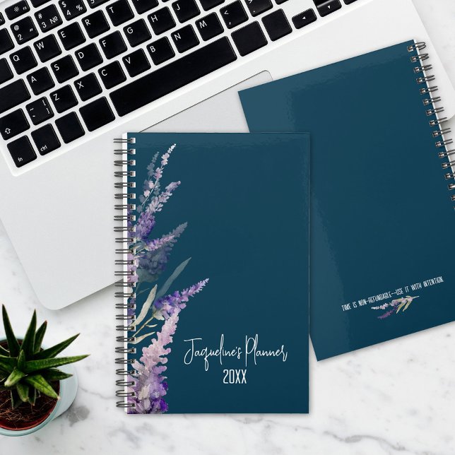 Floral Lavender Blue Botanical Yearly Planner (Beautiful floral planner with lavender.  Includes monthly and weekly views.)