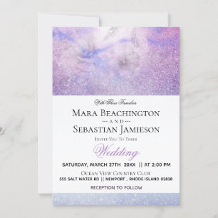 ~ Floral Lavender Blue Glitter Elegant Wedding Invitation