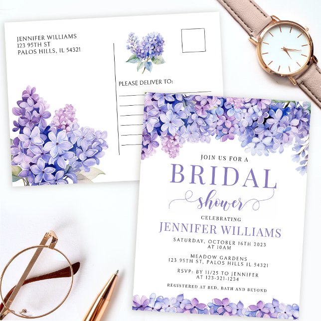 Floral lavender bridal shower postcard invitation (Creator Uploaded)