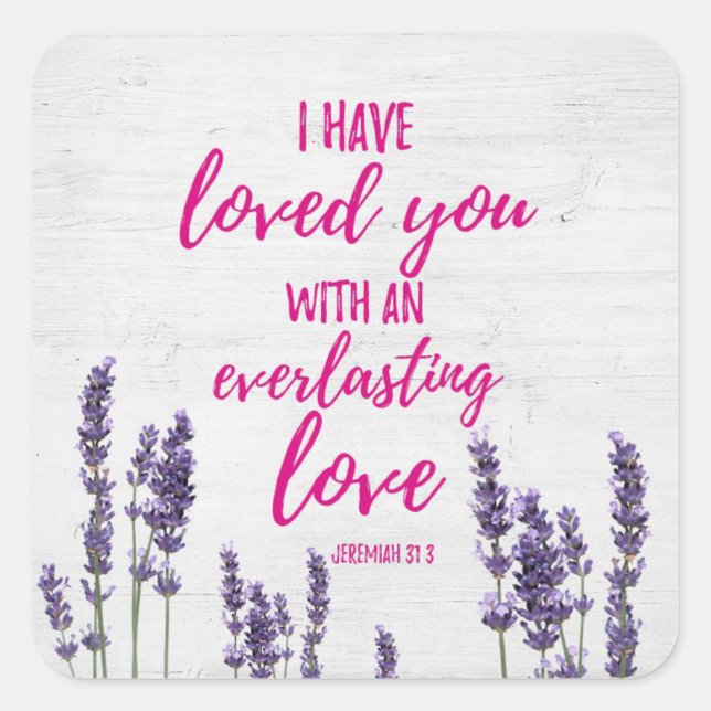 Floral Lavender Christian Bible Scripture Verse Square Sticker (Front)