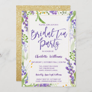 Floral Lavender & Gold Bridal Shower Tea Invitation