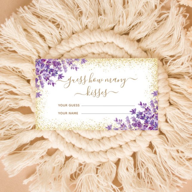 Floral Lavender Gold Frame How Many Kisses Game Enclosure Card (Creator Uploaded)