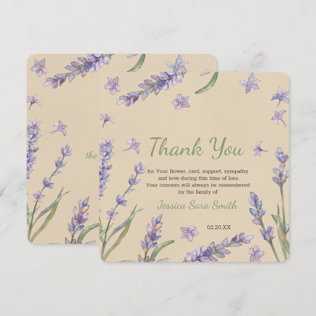 Floral Lavender Greenery Thank You Memorial Card (Front/Back)