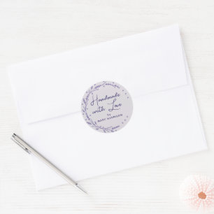 Floral Lavender Hearts Wreath Handmade Classic Round Sticker