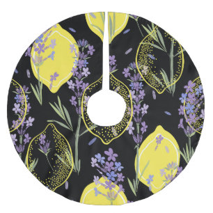 Floral Lavender Lemons Vintage Illustration Brushed Polyester Tree Skirt