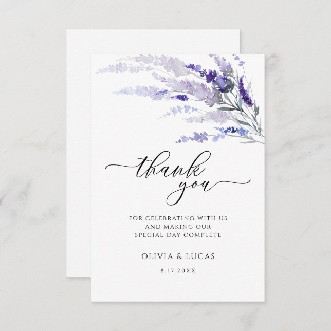 Floral Lavender Lilac Botanical Wildflower Wedding Thank You Card (Front/Back)