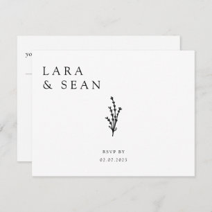 Floral Lavender Modern Minimalist Black and White RSVP Card