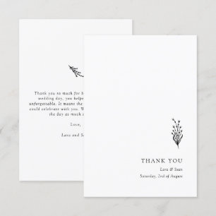 Floral Lavender Modern Minimalist Black and White  Thank You Card