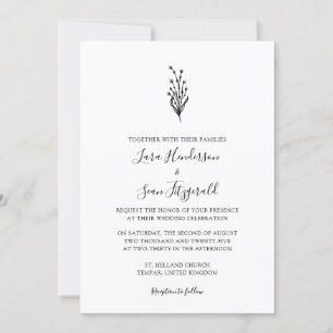 Floral Lavender Modern Minimalist White  Invitation