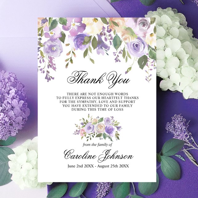 Floral Lavender Thank You Sympathy Memorial Prayer Card (Floral Lavender Thank You Sympathy Memorial Prayer)
