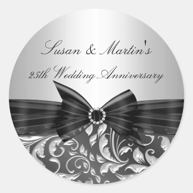 Floral Leaf 25th Wedding Anniversary Sticker (Front)