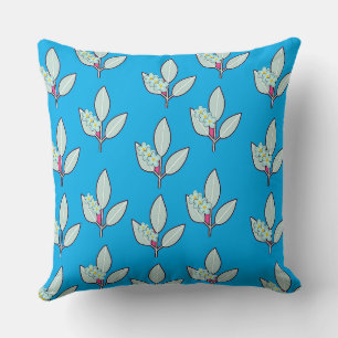 Floral Leaf Azure Blue Cushion