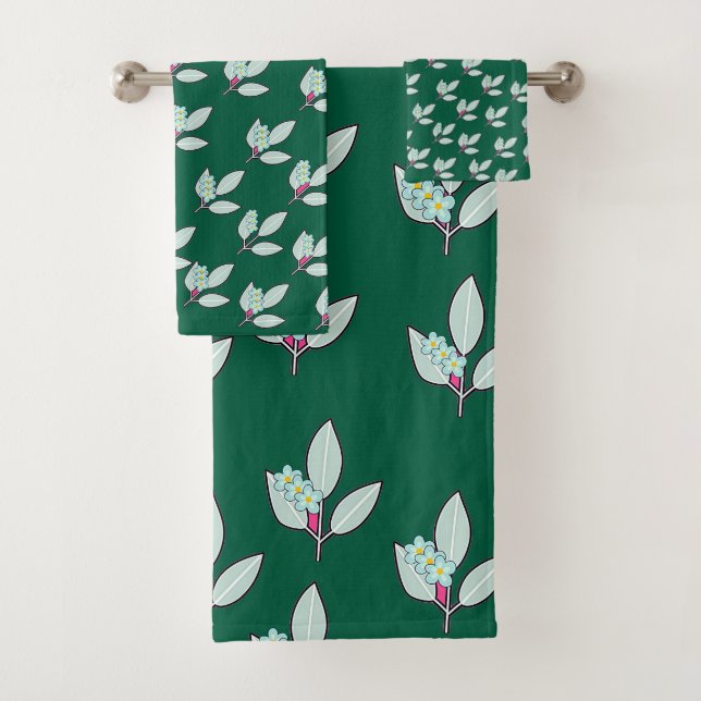 Floral Leaf Dk Green Bath Towel Set (Insitu)