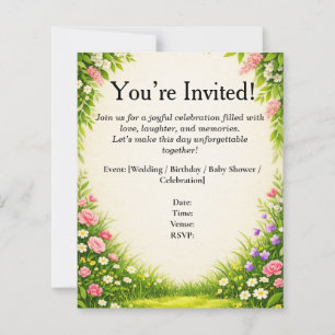 Floral Leaf & Grass Invitation Card 