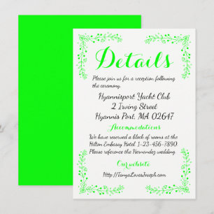 Floral Leaf Lime Green Wedding Details / Direction Invitation