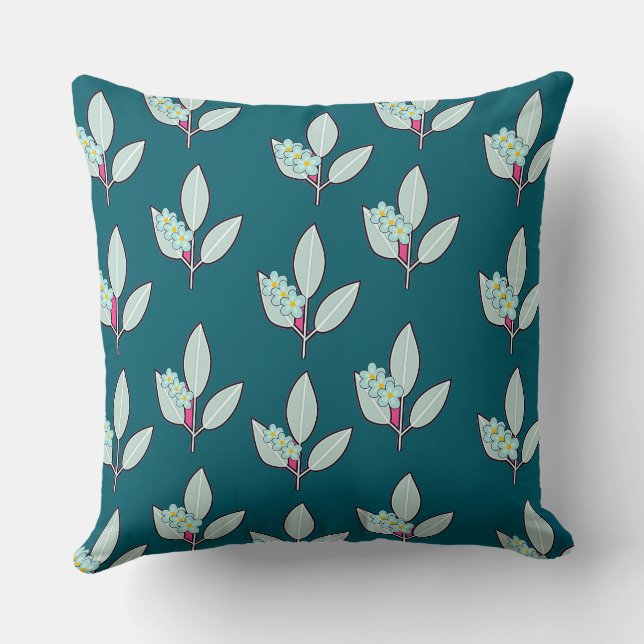 Floral Leaf Teal Cushion (Back)