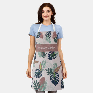 Floral Leaf with Purple Background Apron, Medium Apron