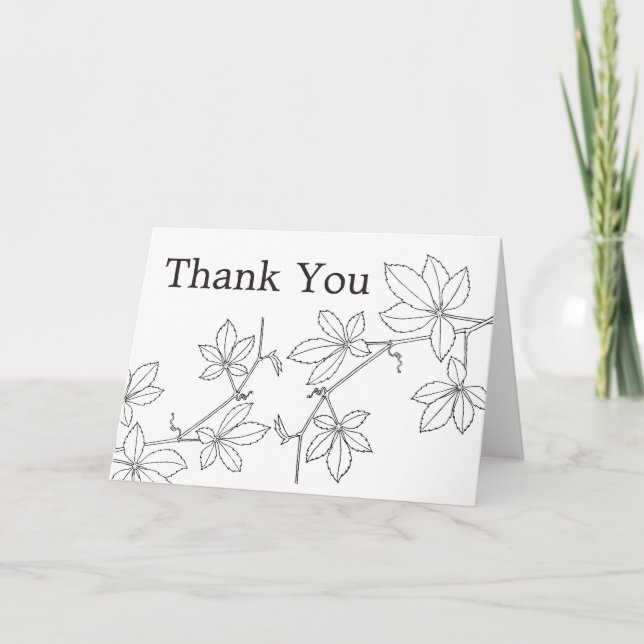Floral Leafs Black & White Thank You Card (Front)