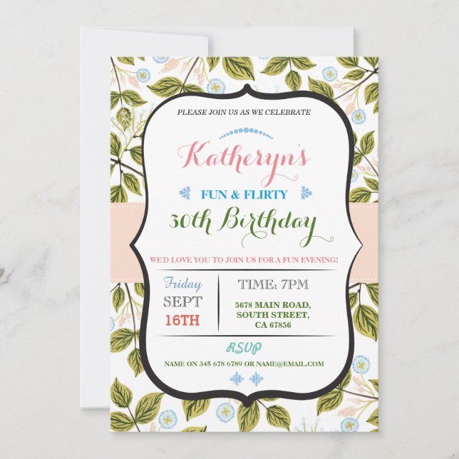 Floral Leaves 50th 40th Birthday party Invite (Front)