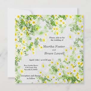 Floral,  leaves and white daisies  Invitation
