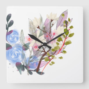Floral Leaves Art – Elegant Flowers and Botanical Square Wall Clock