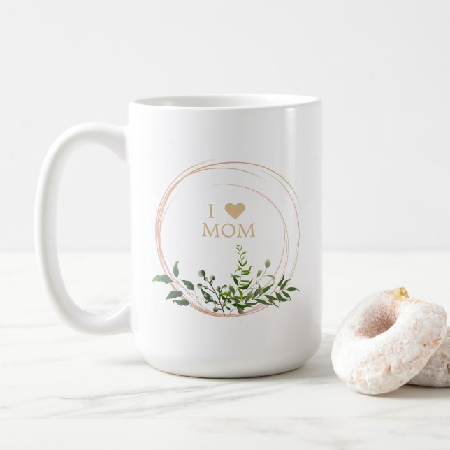 Floral Leaves & Branches in Pink with Quote  Mom Coffee Mug (With Donut)