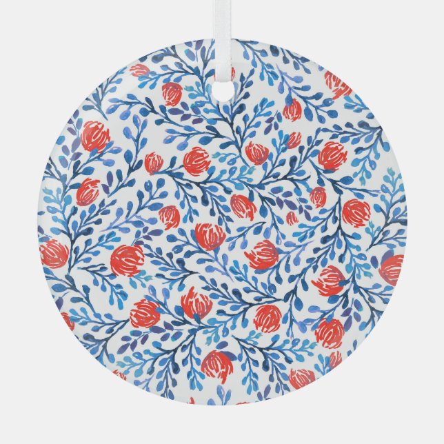 Floral Leaves: Seamless Nature Pattern Glass Tree Decoration (Front)