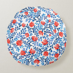 Floral Leaves: Seamless Nature Pattern Round Cushion