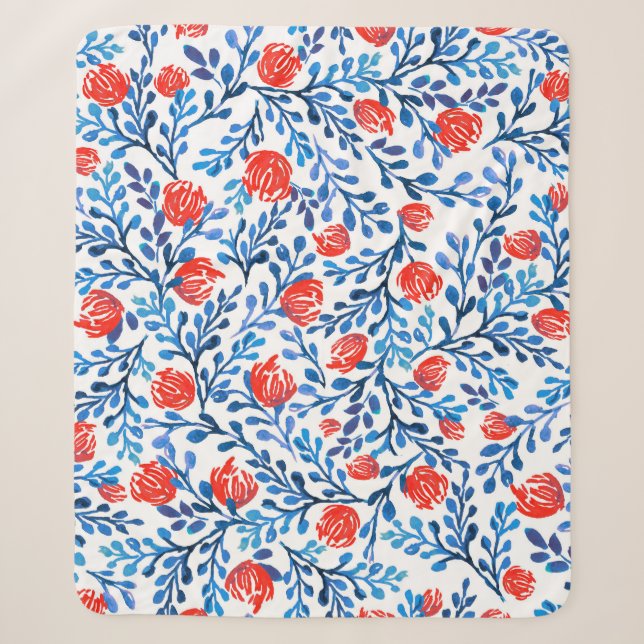 Floral Leaves: Seamless Nature Pattern Sherpa Blanket (Front)