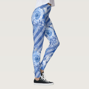 Floral Legging for Women blue Flower Print Pattern