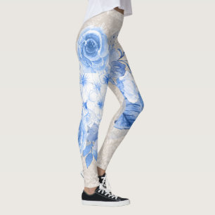 Floral Leggings for Women design cool blue Flowers