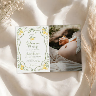 Floral Lemon Citrus Baby Shower Photo Invitation