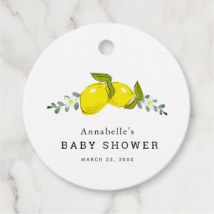Floral Lemon Citrus White Baby Shower Favour Tags