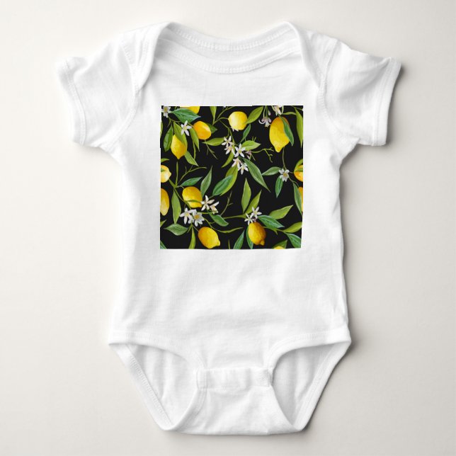 Floral Lemon Fruits Vintage Pattern Baby Bodysuit (Front)