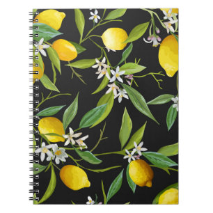 Floral Lemon Fruits Vintage Pattern Notebook
