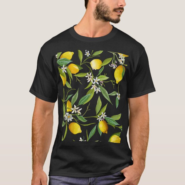 Floral Lemon Fruits Vintage Pattern T-Shirt (Front)