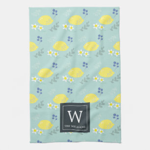 Floral Lemon Pattern Mint Green Kitchen Towel