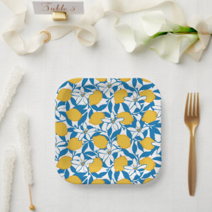 Floral Lemon Sketch Hand Drawn - Paper Plates