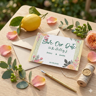 Floral Lemon Summer wedding Invitation