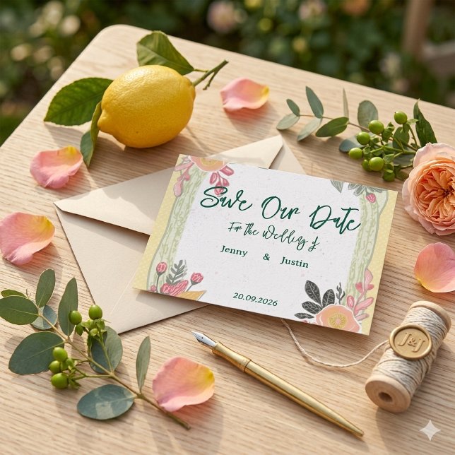 Floral Lemon Summer wedding Invitation (Creator Uploaded)