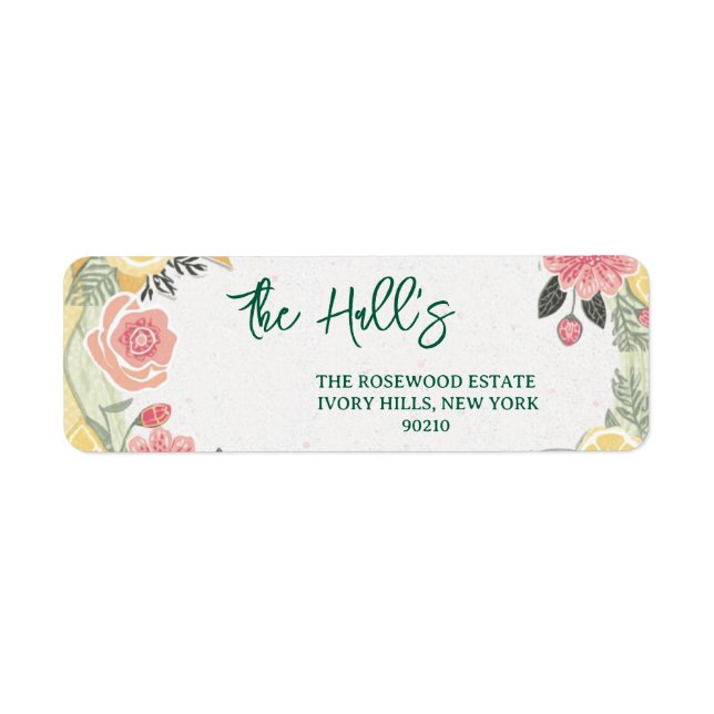 Floral Lemon Summer Wedding  Return Address Label (Front)