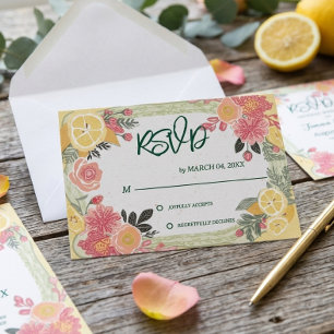 Floral Lemon Summer Wedding RSVP Card