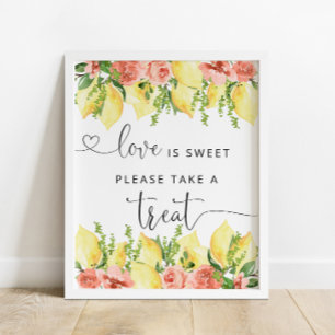 Floral Lemon Theme Love Is Sweet Treats Poster