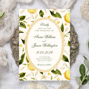 Floral Lemon yellow seamless wedding Invitation